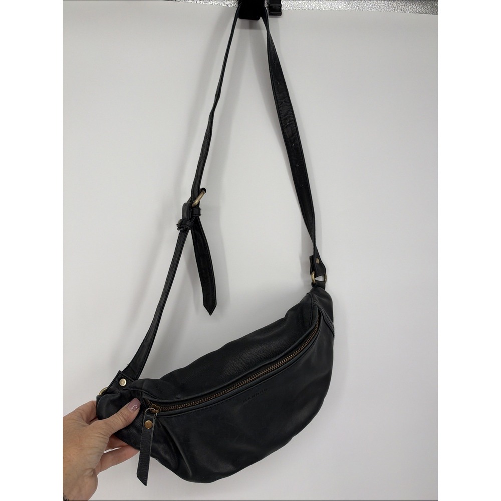 Mandrn Saddle Black Leather Fanny Pack/crossbody Bag